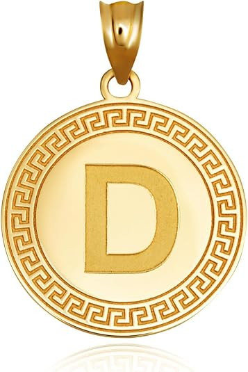 Gold Letter "A-Z" Initial Greek Key Medallion Pendant Necklace (Available in Yellow/Rose/White Gold)