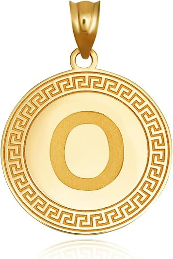 Gold Letter "A-Z" Initial Greek Key Medallion Pendant Necklace (Available in Yellow/Rose/White Gold)