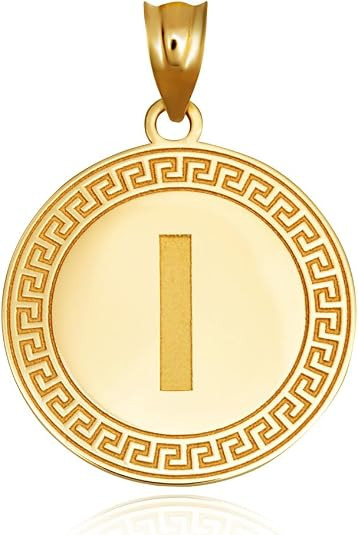 Gold Letter "A-Z" Initial Greek Key Medallion Pendant Necklace (Available in Yellow/Rose/White Gold)