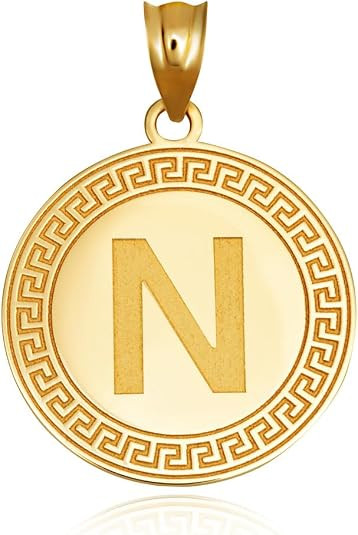 Gold Letter "A-Z" Initial Greek Key Medallion Pendant Necklace (Available in Yellow/Rose/White Gold)
