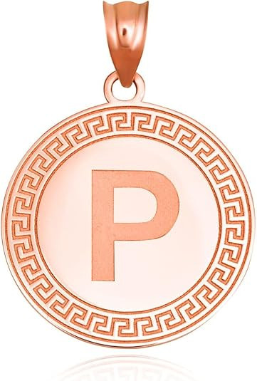 Gold Letter "A-Z" Initial Greek Key Medallion Pendant Necklace (Available in Yellow/Rose/White Gold)