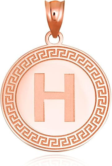 Gold Letter "A-Z" Initial Greek Key Medallion Pendant Necklace (Available in Yellow/Rose/White Gold)