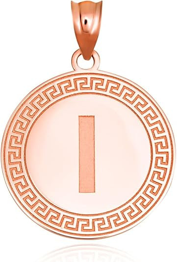 Gold Letter "A-Z" Initial Greek Key Medallion Pendant Necklace (Available in Yellow/Rose/White Gold)