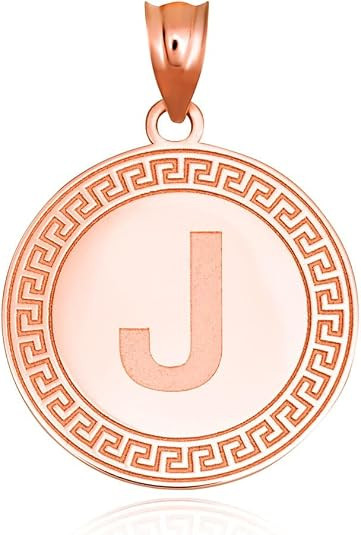 Gold Letter "A-Z" Initial Greek Key Medallion Pendant Necklace (Available in Yellow/Rose/White Gold)