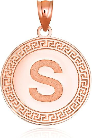 Gold Letter "A-Z" Initial Greek Key Medallion Pendant Necklace (Available in Yellow/Rose/White Gold)