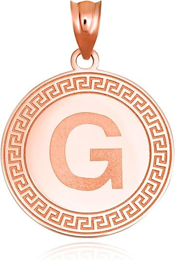 Gold Letter "A-Z" Initial Greek Key Medallion Pendant Necklace (Available in Yellow/Rose/White Gold)