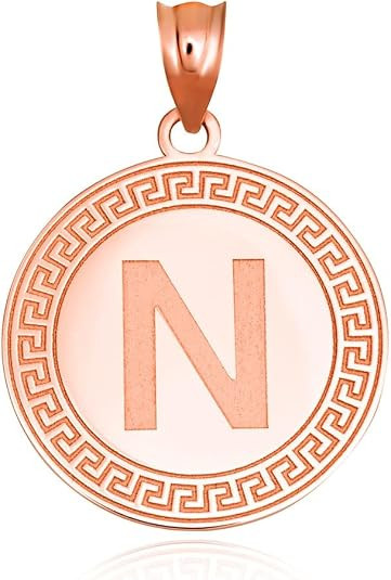 Gold Letter "A-Z" Initial Greek Key Medallion Pendant Necklace (Available in Yellow/Rose/White Gold)