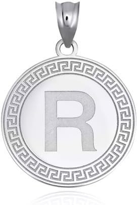 Gold Letter "A-Z" Initial Greek Key Medallion Pendant Necklace (Available in Yellow/Rose/White Gold)