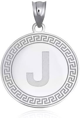 Gold Letter "A-Z" Initial Greek Key Medallion Pendant Necklace (Available in Yellow/Rose/White Gold)
