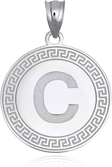 Gold Letter "A-Z" Initial Greek Key Medallion Pendant Necklace (Available in Yellow/Rose/White Gold)