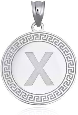 Gold Letter "A-Z" Initial Greek Key Medallion Pendant Necklace (Available in Yellow/Rose/White Gold)