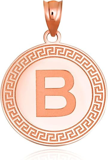 Gold Letter "A-Z" Initial Greek Key Medallion Pendant Necklace (Available in Yellow/Rose/White Gold)