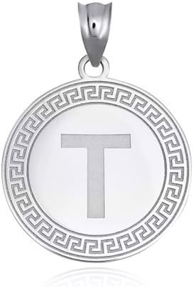 .925 Sterling Silver Letter "A-Z" Initial Greek Key Medallion Pendant Necklace