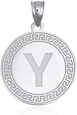 .925 Sterling Silver Letter "A-Z" Initial Greek Key Medallion Pendant Necklace