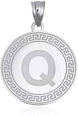 .925 Sterling Silver Letter "A-Z" Initial Greek Key Medallion Pendant Necklace