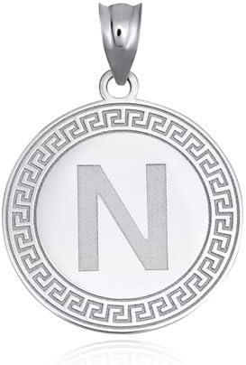 .925 Sterling Silver Letter "A-Z" Initial Greek Key Medallion Pendant Necklace