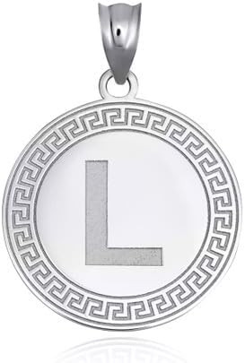 .925 Sterling Silver Letter "A-Z" Initial Greek Key Medallion Pendant Necklace