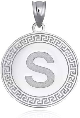 .925 Sterling Silver Letter "A-Z" Initial Greek Key Medallion Pendant Necklace