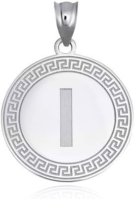.925 Sterling Silver Letter "A-Z" Initial Greek Key Medallion Pendant Necklace