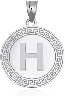 .925 Sterling Silver Letter "A-Z" Initial Greek Key Medallion Pendant Necklace