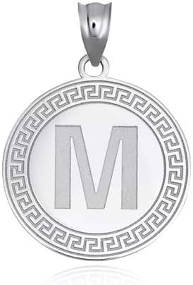 .925 Sterling Silver Letter "A-Z" Initial Greek Key Medallion Pendant Necklace
