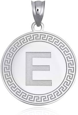 .925 Sterling Silver Letter "A-Z" Initial Greek Key Medallion Pendant Necklace