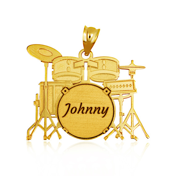 Gold Engravable Music Drum Set Pendant