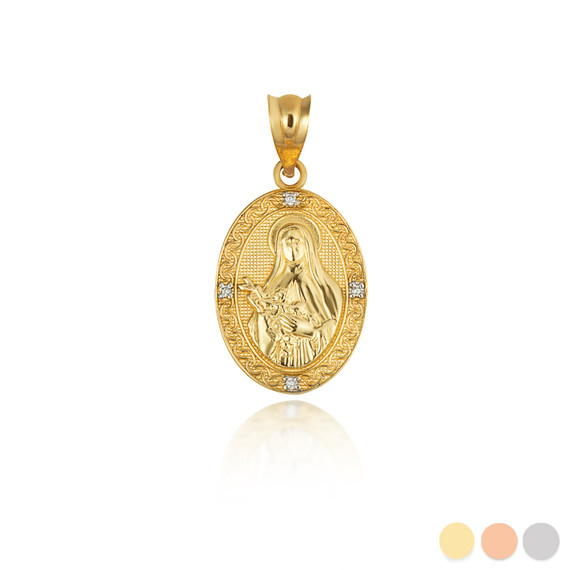 Gold Saint Therese Oval Victorian Medallion Pendant