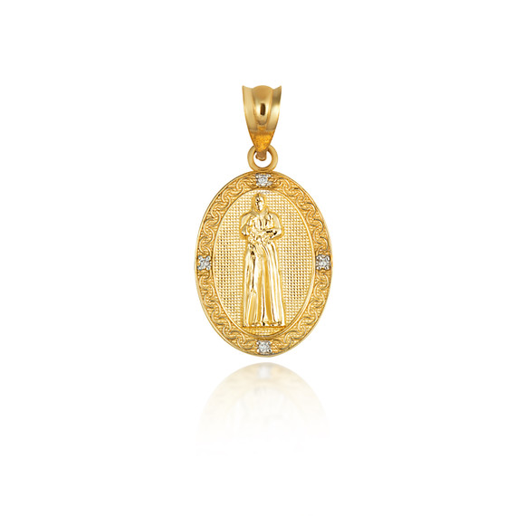 Gold Saint Pio Oval Victorian Medallion Pendant