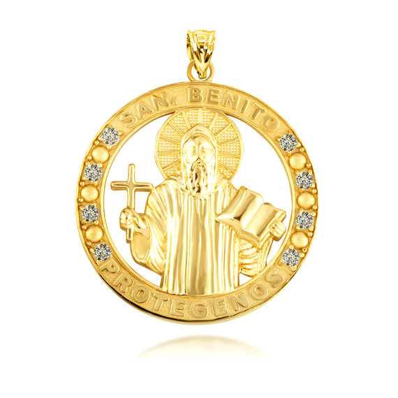 Gold Religious Saint Benedict CZ Medallion Pendant