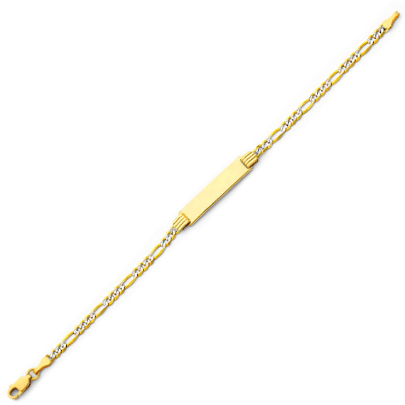 Men`s Light Two Tone Gold ID Figaro Bracelet- 7.5 Inches