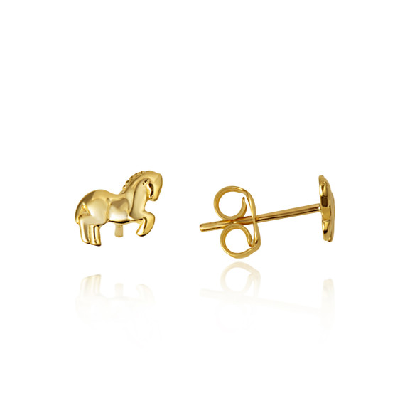 14K Yellow Gold Horse Stud Earrings