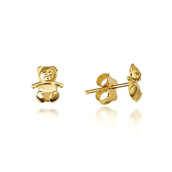 14K Yellow Gold Teddy Bear Stud Earrings