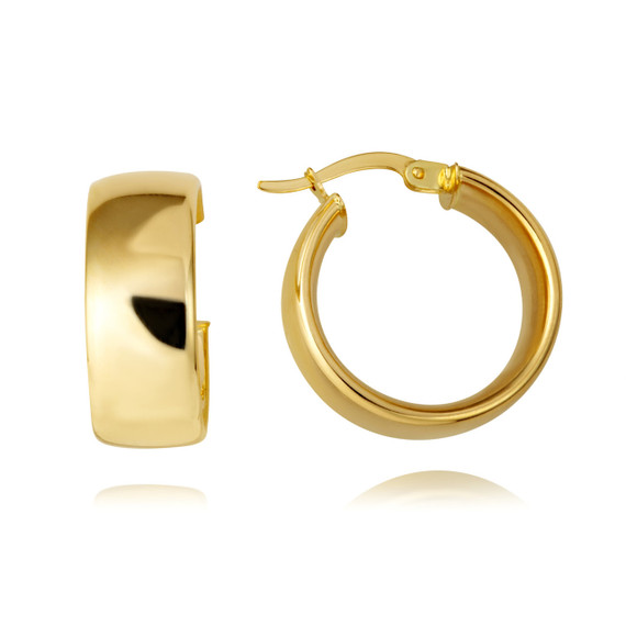 14K Yellow Gold Bold Wide Hoop Latch Back Earrings