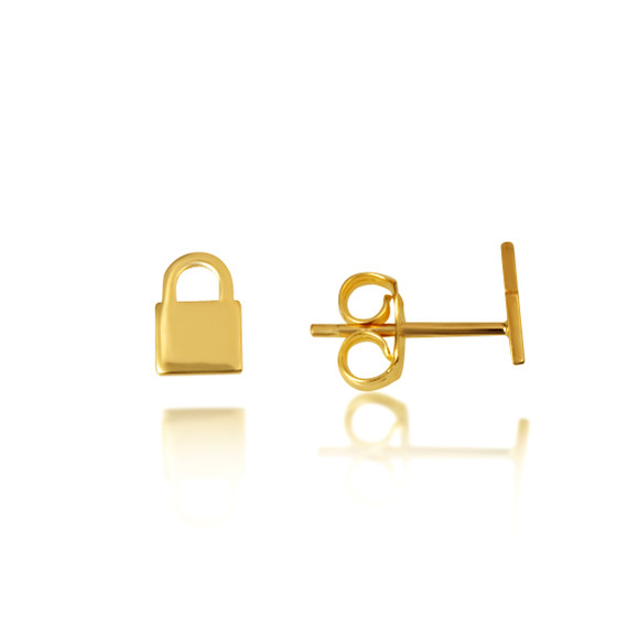 14K Yellow Gold Lock Stud Earrings