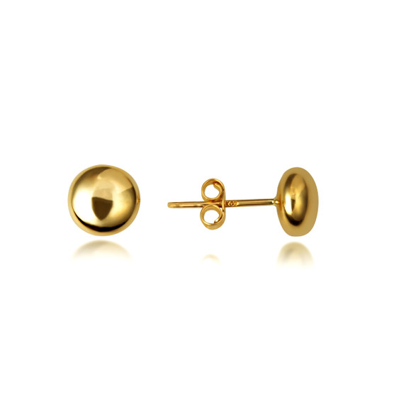 14K Yellow Gold Flat Ball Stud Bead Earrings