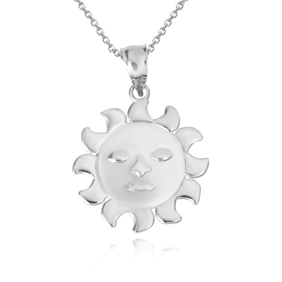 White Gold Celestial Sun Face Pendant Necklace