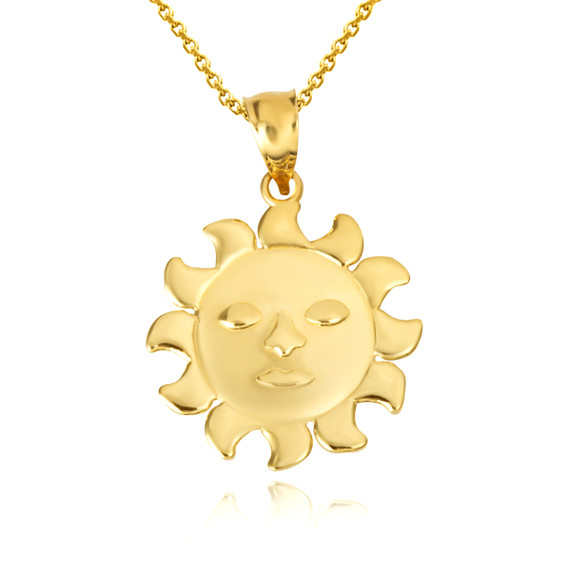 Gold Celestial Sun Face Pendant Necklace