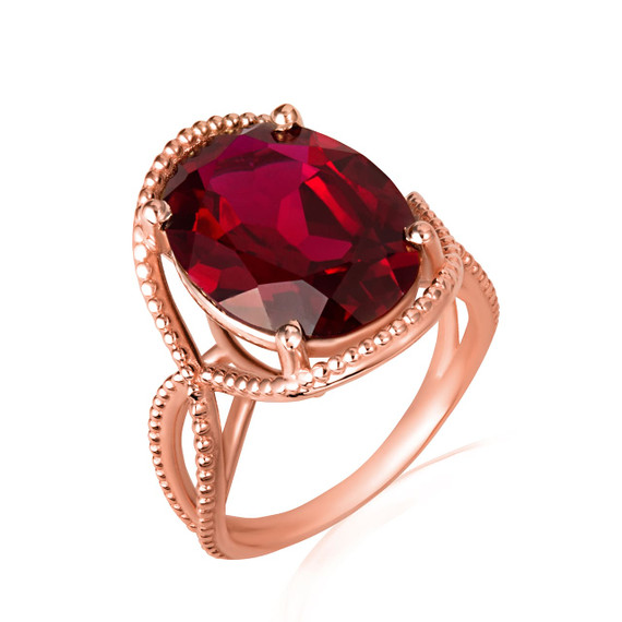 Rose Gold Beaded Oval Gemstone Infinity Ring