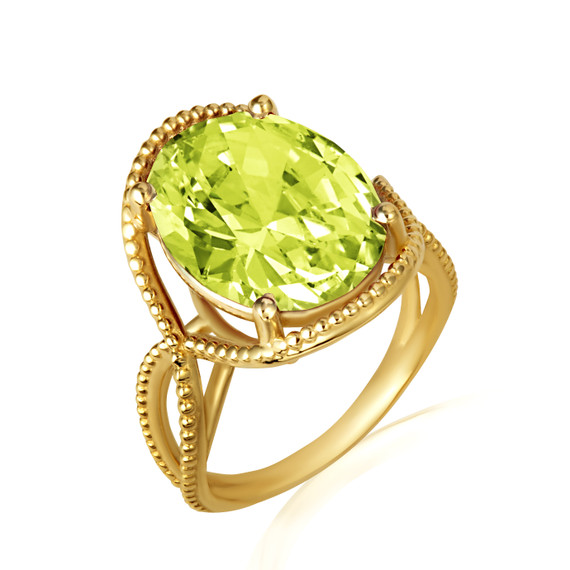 Gold Beaded Oval Peridot Gemstone Infinity Ring