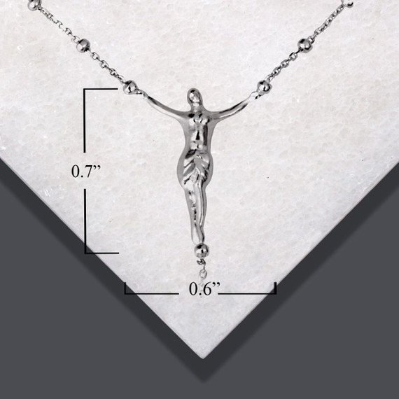 .925 Sterling Silver Dainty Beaded Jesus Christ Cross Crucifix Rosary Necklace