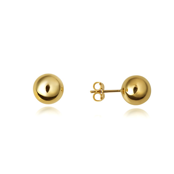 14K Yellow Gold Ball Stud Bead Earrings 9.5mm