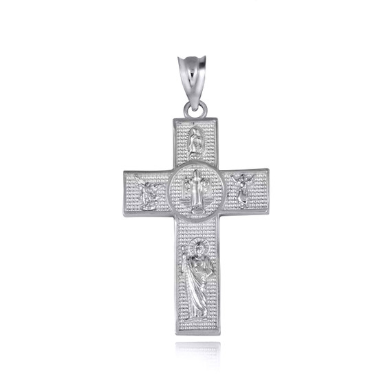 .925 Sterling Silver Patron Saints Beaded Cross Pendant