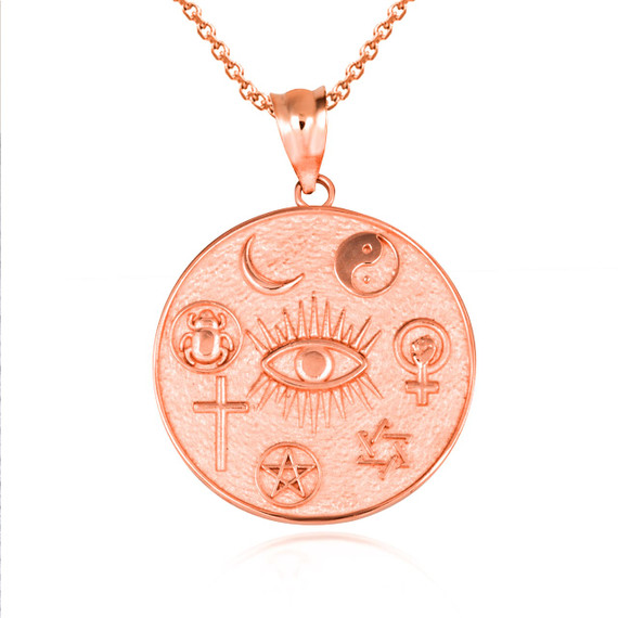Rose Gold Spiritual Symbols Faith Medallion Pendant Necklace