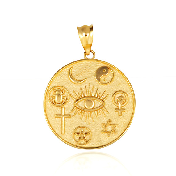 Gold Spiritual Symbols Faith Medallion Pendant