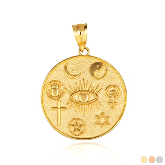 Gold Spiritual Symbols Faith Medallion Pendant