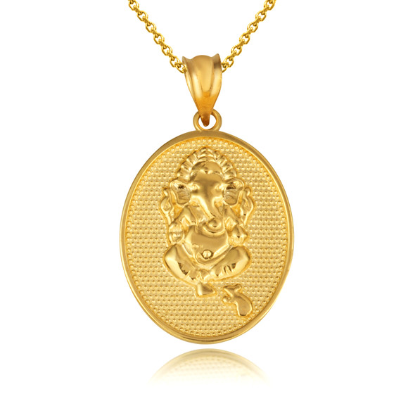 Gold Hindu Elephant God Ganesha Beaded Medallion Pendant Necklace