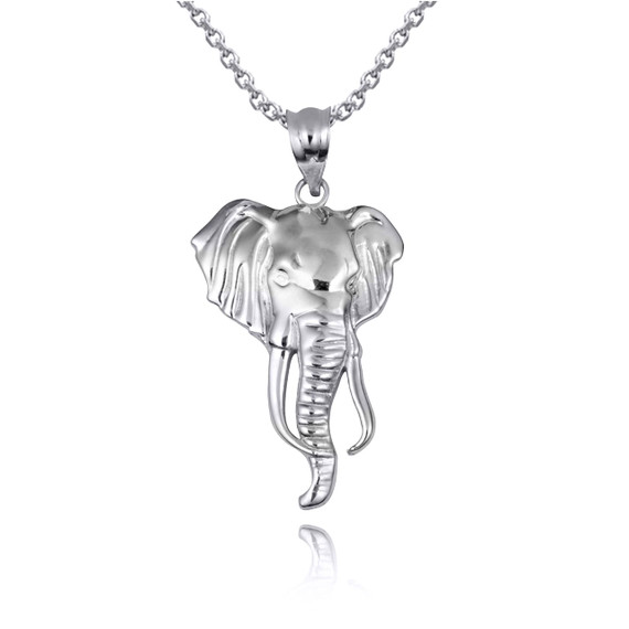 White Gold Lucky Elephant Wildlife Animal Pendant Necklace