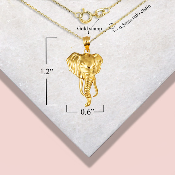 Gold Elephant Animal Pendant Necklace with measurements