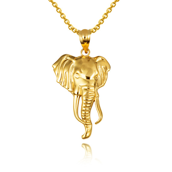 Gold Lucky Elephant Wildlife Animal Pendant Necklace (Available in Yellow/Rose/White Gold)